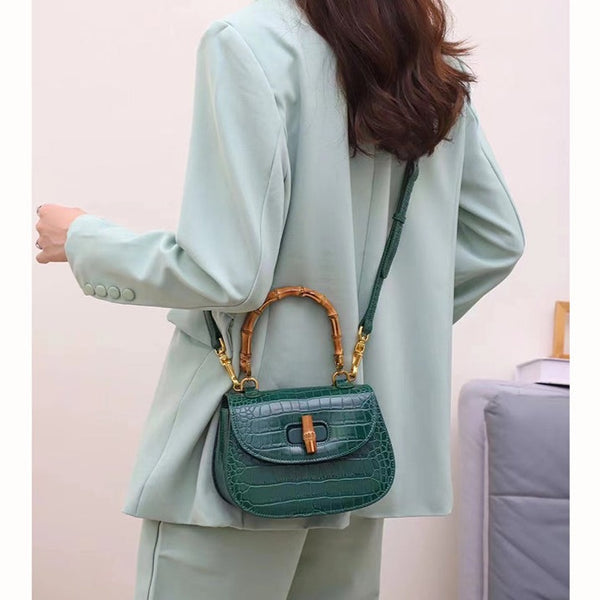 Lievy Bamboo Handle Crocodile Embossed Crossbody